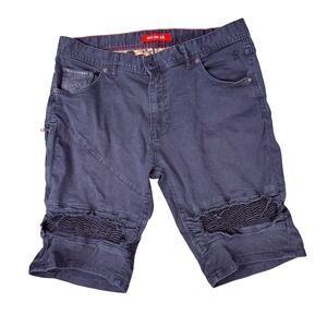 RNT23 Jeans Moto Shorts Mens Size M 34 Faded Dark Blue Distressed Streetwear